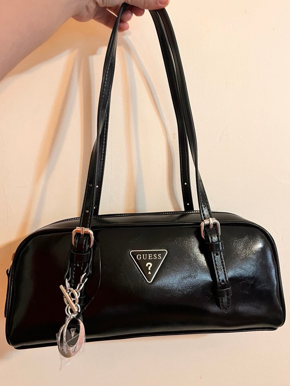 Guess Black Glossy Shoulder Handbag